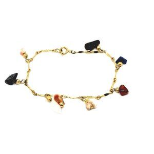 Multi Stone Multicolor Shell Vintage Chain Link Gold Tone Bracelet